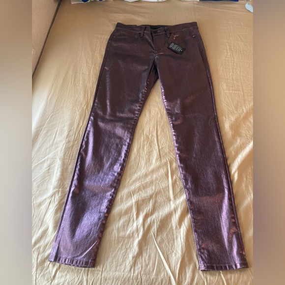 Joe's Jeans Mid Rise Skinny Stretch Rasberry Leather Coated Metallic Skinny Jean - Picture 16 of 16